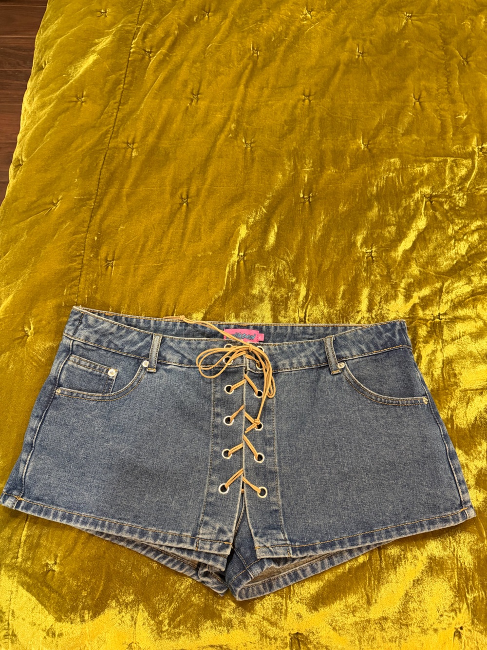 Edikted Blue Denim Lace-Up Mini skort